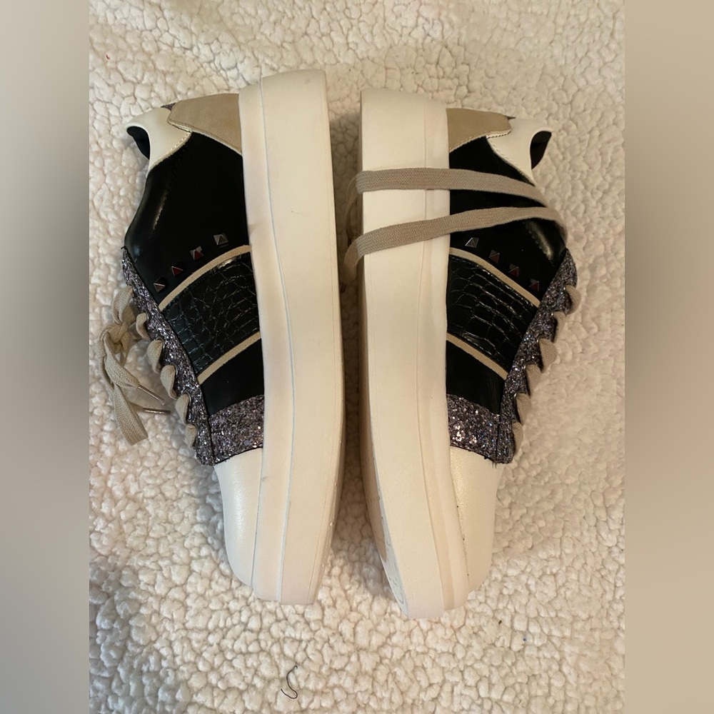 Yellow Box Women's Glitter Black and White Sneakers - Picture 3 of 8
